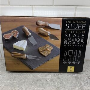 Entertaining Stuff Stilton Slate Cheese Board with Knives. Brand new in box